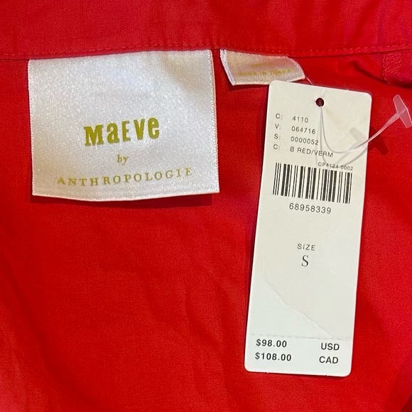 Anthropologie Maeve Red/Orange Cotton Wrap Shirt Size Small. - Picture 5 of 7